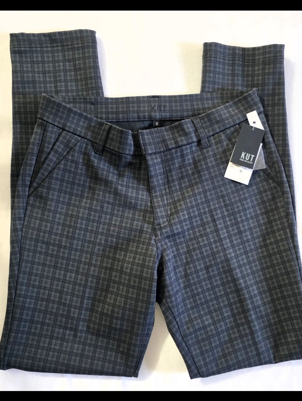 KUT From the Kloth NWT Gray Plaid Straight Leg Career Pants Size 10 Office